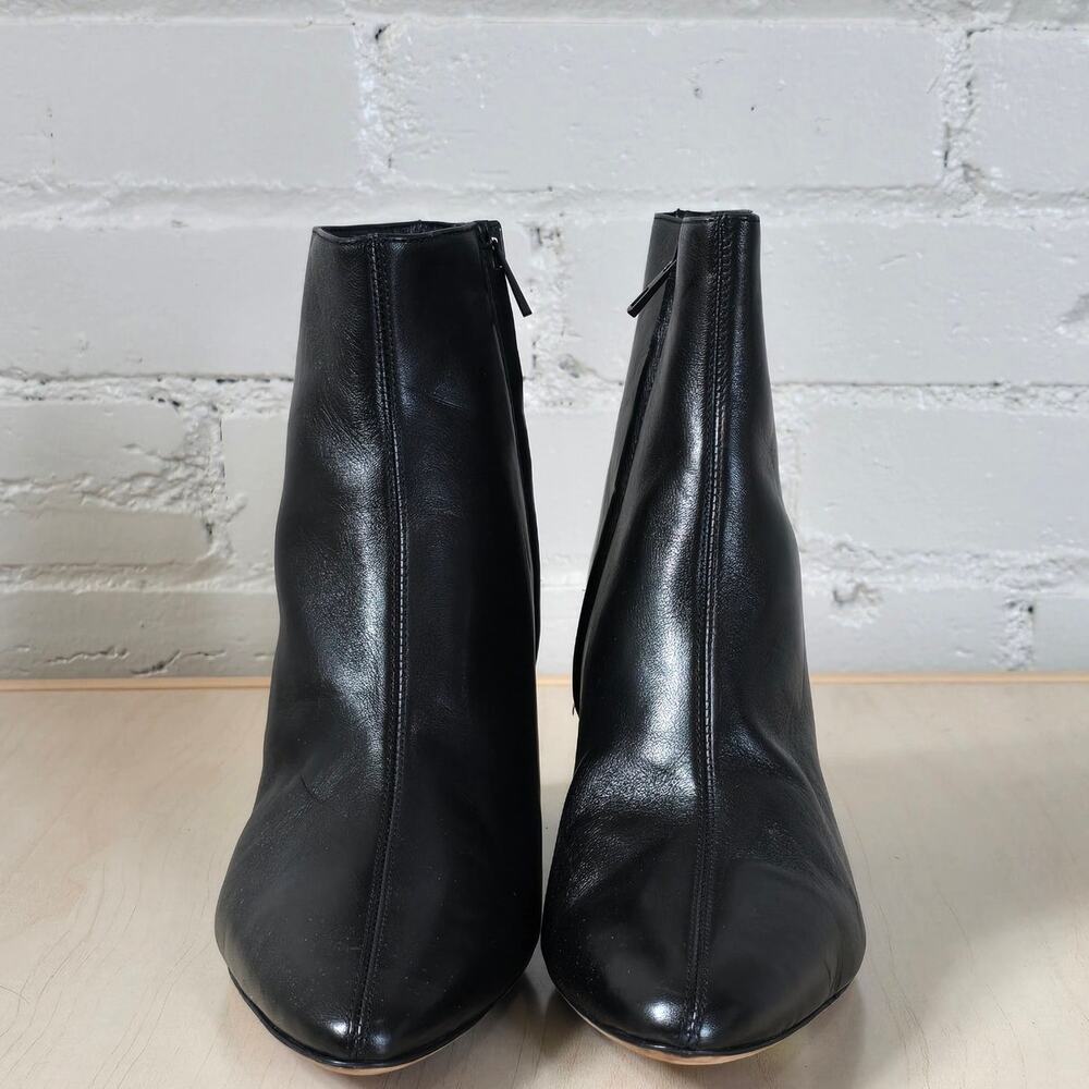 Vince Black Leather Ankle Boots Made In Italy Vero Cuoio Block Heel Booties 6M